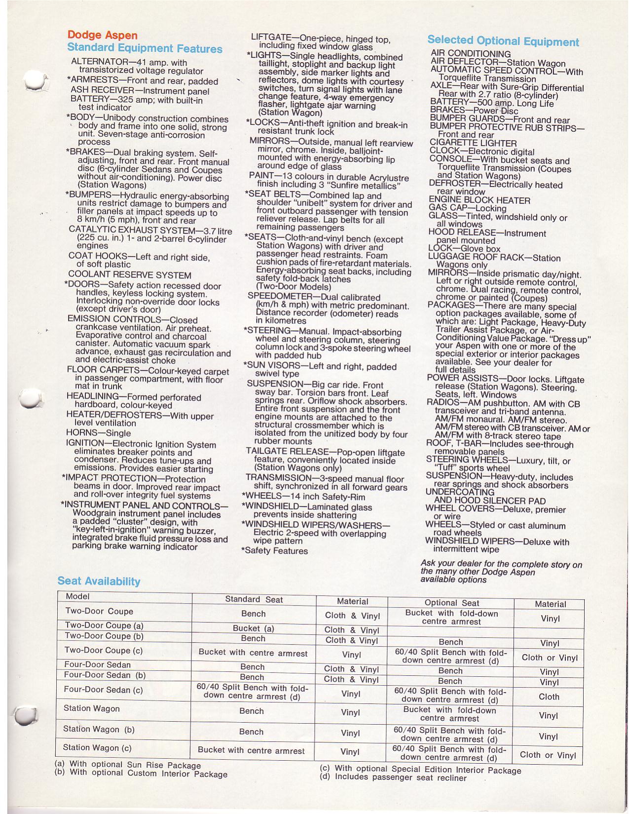 1979 Dodge Aspen Canadian Brochure Page 8